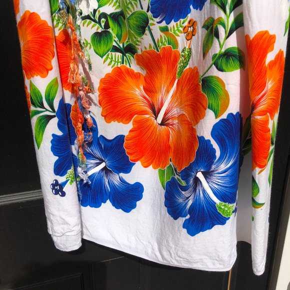 Women's Beach Vacation Hawaii Cover Up Sarong Wrap Floral Print White Blue Red - Picture 6 of 10